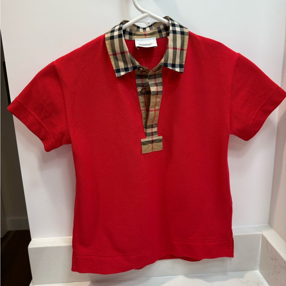 Burberry Kids Polo Red and stylish Check Collar